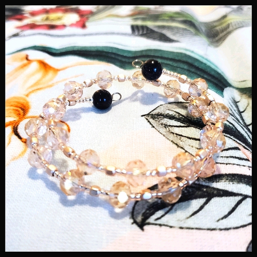Smoky Pink - Blue Goldstone Accented Wrap Bracelet